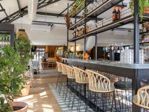 a row of chairs at a bar with plants at ibis Montauban in Montauban