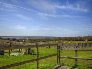 a fence in a field with a view of a vineyard at Thistle No4 - Uk49250 in Althorne +1 photo