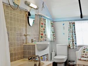 a bathroom with a toilet and a sink at Kilcummer Stables in Tintagel +2 photos
