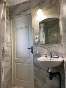 ein Badezimmer mit Waschbecken und Spiegel in der Unterkunft Язмін in Berehowe