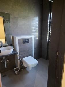 a bathroom with a toilet and a sink at Hotel Nandanwan Resto and Bar in Mālsiras +10 photos