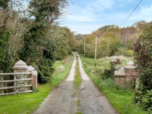 a dirt road in a field with a fence at Hernmargh Skiber in Marhamchurch