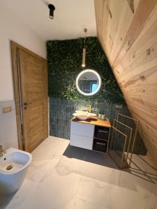 a bathroom with a toilet and a sink and a mirror at Devi retreat in Arpaşu de Sus +42 photos