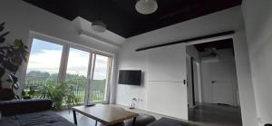 a living room with a couch and a table at Villa nad stawem in Pszczew