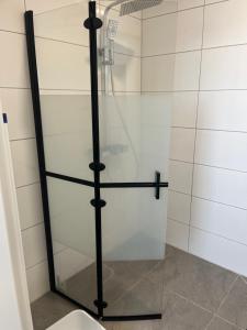 eine Duschabtrennung aus Glas in einem Badezimmer mit Toilette in der Unterkunft Wilhelmsthal in Wilhelmsthal + 6 Fotos