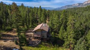 an aerial view of a house in the woods at Castle Rock Retreat in Durango