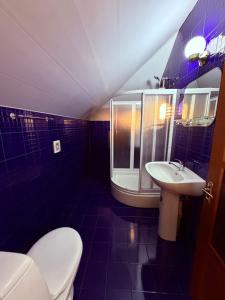 a bathroom with a toilet a sink and a shower at Tinano in Kuchkisabano +22 photos