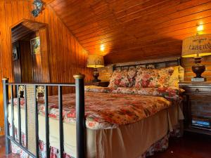 a bedroom with a bed in a wooden room at Trnova Ruzica in Trnovac