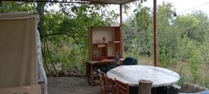 a room with a table and a table and chairs at погружение в природу in Drăsliceni
