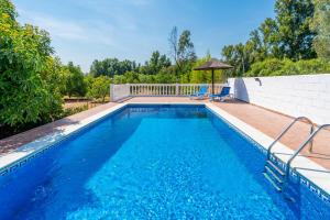 a swimming pool with blue water in a backyard at Cubo's Charming House Las Millanas in Tolox