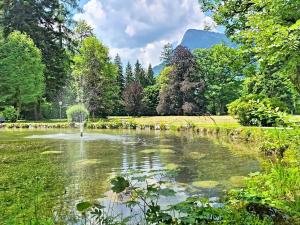 a pond with a fountain in a park at Apartment Grubhof by Interhome in Scheffsnoth