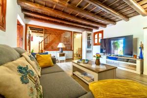 a living room with a couch and a tv at Casa Rural Guiniguada in Santa Brígida