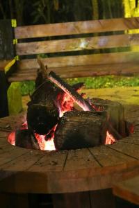 a grill with carrots and tongs on a bench at The Treetops Lodge in Nyeri