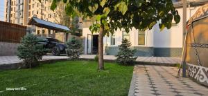 a car parked in a yard with a tree at Archa hotel in Osh