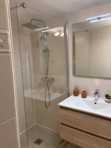 a bathroom with a shower and a sink at Le Moulin de Bisanne in Villard-sur-Doron +56 photos