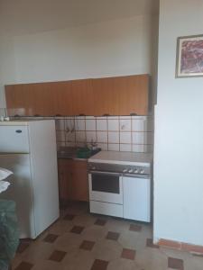 a kitchen with a white stove and a refrigerator at Villette Pepe in Coccorino