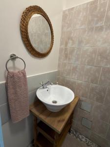 un bagno con lavandino e specchio di Pērles a Līgatne Altre 7 foto