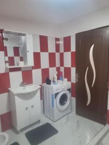 a bathroom with a washing machine and a washer at Danove geocom in Făgăraş