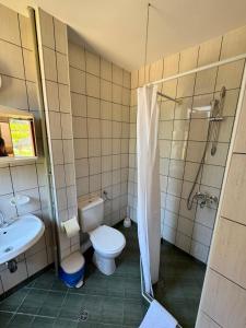 a bathroom with a toilet and a sink and a shower at Orpheus Hotel in Varna City +48 photos