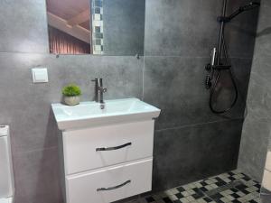 a bathroom with a sink and a shower at RestList in Haghpat