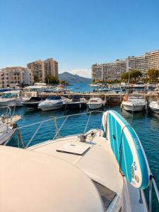 a group of boats docked in a harbor at bahati blue riviera in Mandelieu-La Napoule