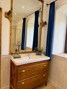 a bathroom with a sink and a mirror at Malom Loft Apartman in Veszprém