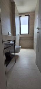 a bathroom with a toilet and a sink and a window at Emili Premium Residence in Qeparo