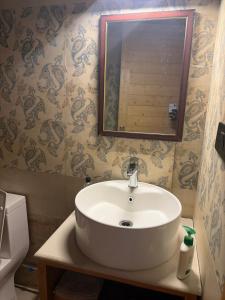 a bathroom with a sink and a mirror at IBP Estate in Rānīkhet