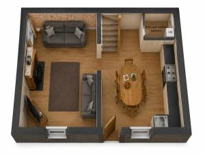 a floor plan of a small apartment with a table at Endeavour Cottage Whitby Quiet Old Yard Fishermans Cottage in Whitby