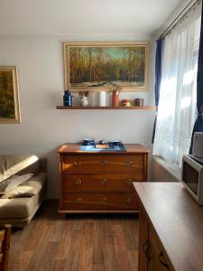 a room with a wooden dresser and a window at Ubytování Adina in Velké Pavlovice