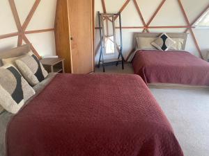 a bedroom with two beds in a room with a pyramid ceiling at GlampingWoodzen in Villa del Carbón +9 photos