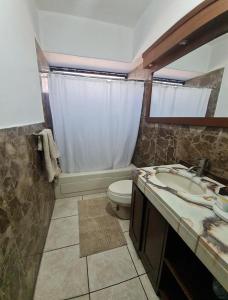 a bathroom with a sink and a toilet and a mirror at Apartamento SC in Estación Pamplona