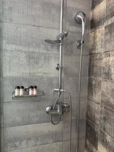 a shower with a shower head in a bathroom at La isla in Naxos Chora +23 photos