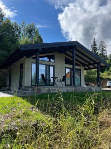 a small house with a black roof at Sviy home in Slavske