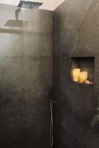 ein Badezimmer mit Dusche und Duschkopf in der Unterkunft Angel Chalet in Serina + 13 Fotos
