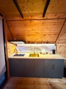 a kitchen with a sink in a tiny house at Panorama Cottage in Erge +8 photos
