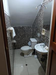 a small bathroom with a toilet and a sink at Yanahuara Urb Ibargüen in Arequipa