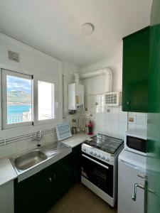 a kitchen with a sink and a stove top oven at Apartaments Tramuntana in Port de la Selva