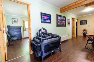 a living room with a fireplace and a television at Alaska Adventures Lodge in Seward