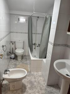 a bathroom with a toilet and a shower and a sink at Santa Cruz del sil in Santa Cruz del Sil +31 photos