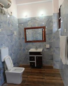 a bathroom with a toilet and a sink and a mirror at Mystic Paradise in Jaipur