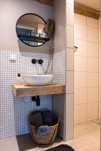 a bathroom with a sink and a mirror at De Zuileshoeve in Dordrecht +32 photos