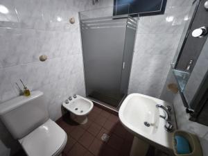 a bathroom with a toilet and a sink and a shower at Ayün Mawida in Las Compuertas