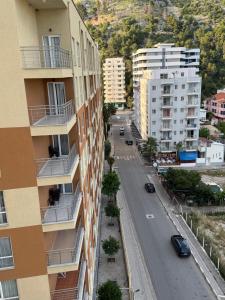 an aerial view of a city street with buildings at Apartamente Shengjn in Shëngjin