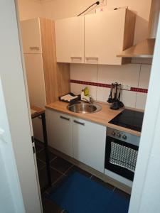 a small kitchen with a sink and a stove at Monica Inn in Passau