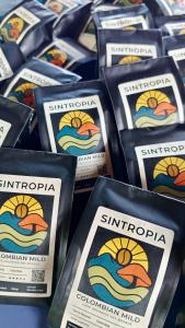 a pile of blue bags of sunoco bar soap at Minca Sintropia - Sustainable Lodge & Organic Coffee Finca in Minca