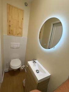 a bathroom with a toilet and a sink and a mirror at Studio cosy - inspiré de Capri in Bar-le-Duc