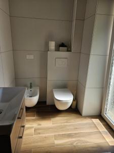 a bathroom with a toilet and a sink at Sonček 2 in Izola