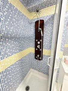 a shower in a tiled bathroom with a shower at super appartement centre avec parking in Tangier