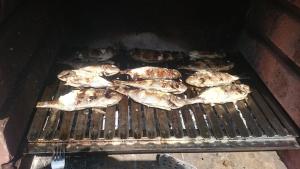 a bunch of fish cooking on a grill at Apartment Riva Lastovo in Ubli